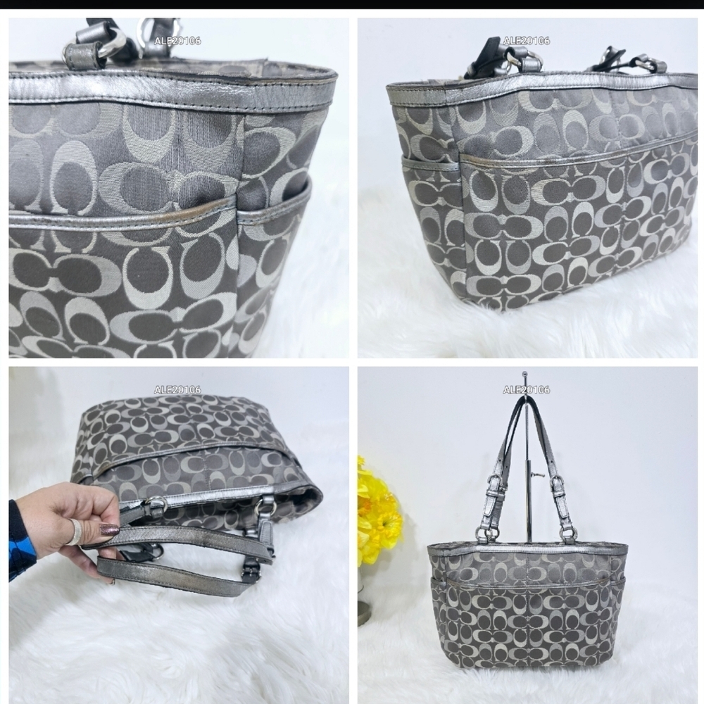 Coach Gallery East West tote bag with signature monogram print in gray and silve - Picture 15 of 16